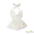 thumbnail image 1 of B930G-Baby Girl 2Pcs Trajes De Verano , Volantes Manga Margarita Impresión Mameluco Vestido De Malla Con Conjunto De Diadema, 1 of 4