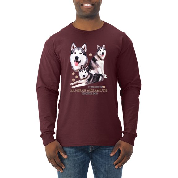 Wild Bobby, If It's Not an Alaskan Malamute It's Just a Dog Gift, Men Long Sleeve Shirt, Maroon, Small