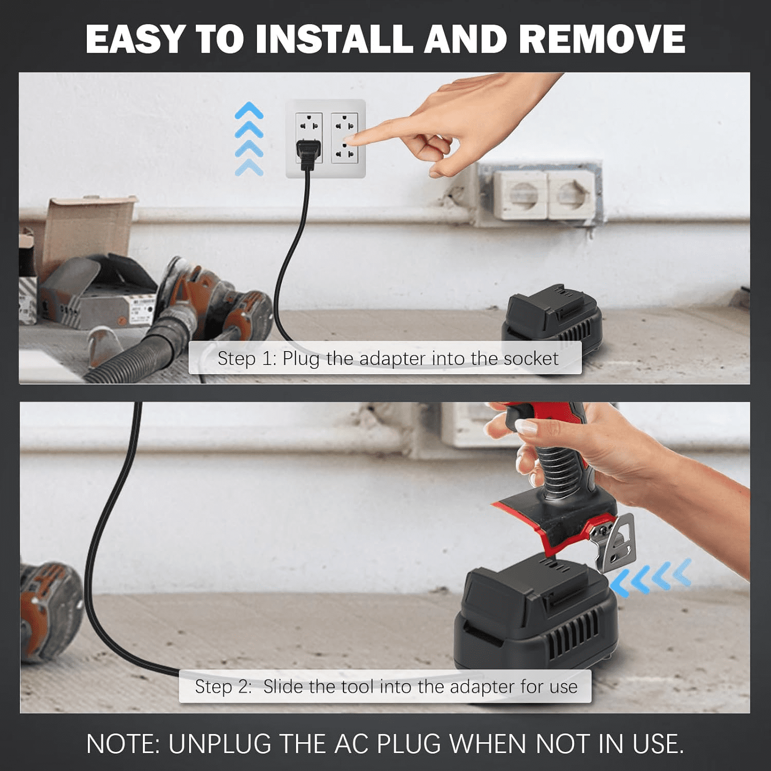 500W AC to DC Converter for Mil*wau*kee 18V Cordless Tools, 110V to 20V AC/DC Adapter Power Supply, AC Plug Transformer Adapter