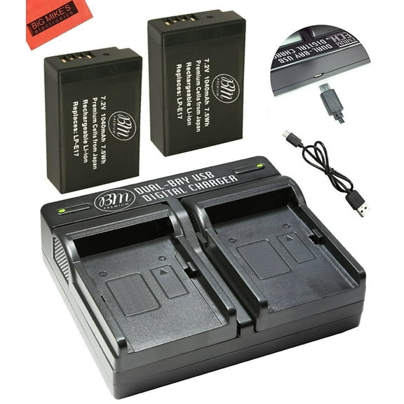 BM Premium 2-Pack of LP-E17 Batteries and Battery Charger for Canon EOS M3, EOS M5, EOS Rebel T6i, Rebel T6s, EOS 750D, EOS 760D, EOS 8000D, KISS X8i Digital SLR Camera