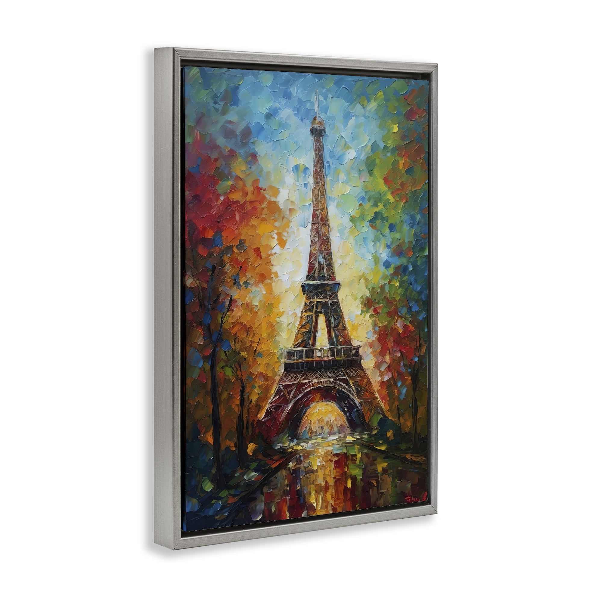 Stupell Industries Colorful Reflection at Eiffel Tower Gray Framed Floater Canvas Wall Art, design by Creative Studio
