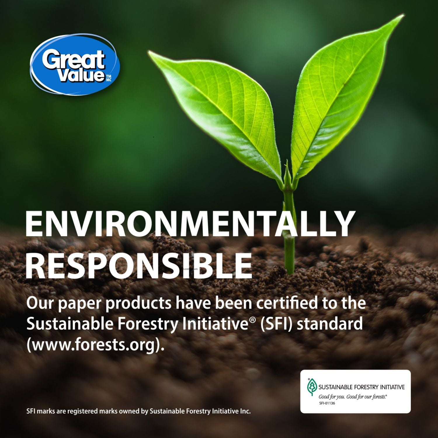 Great Value, Septic Safe Toilet Paper, 30 Family Equal 100 Rolls, 404 tissues per roll