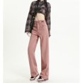 thumbnail image 4 of Pantalones vaqueros de estilo Y2K para mujer, pantalón de cintura alta, doble botonadura, color rosa, con bordes sin rematar, piernas anchas, diseño elástico a la moda, 4 of 5