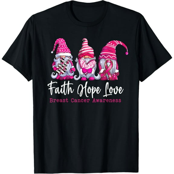 Gnomes Pink Warrior Faith Hope Love Breast Cancer Awareness T-Shirt