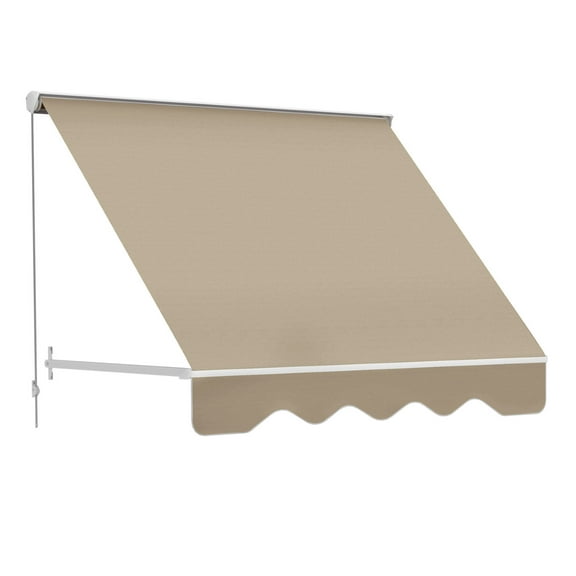 6' Retractable Window Awning - Manual Drop Arm Sun Shade for Patio, Balcony, Outdoor - Aluminum Frame, Cream White