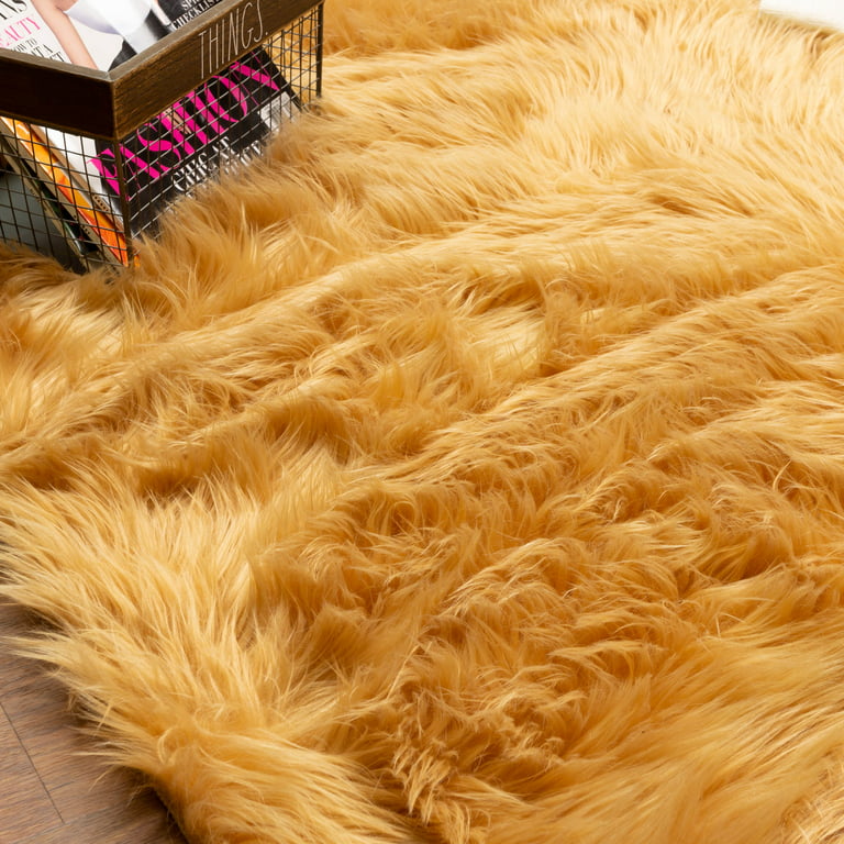 Ultra Soft Faux Sheepskin Fur Shag Rug Light Brown 4' x 6' Sheepskin