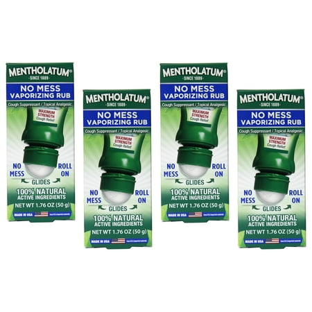 Mentholatum No Mess Roll On Vaporizing Rub, 1.76 oz (4 Pack)