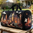 thumbnail image 5 of Women's Quilted Weekender Duffel Bag – Foldable Lightweight Travel Tote for Overnight Gym | Haunted House Pumpkin Bat Spider Web Halloween Patchwork Duffle Handbag, 5 of 5