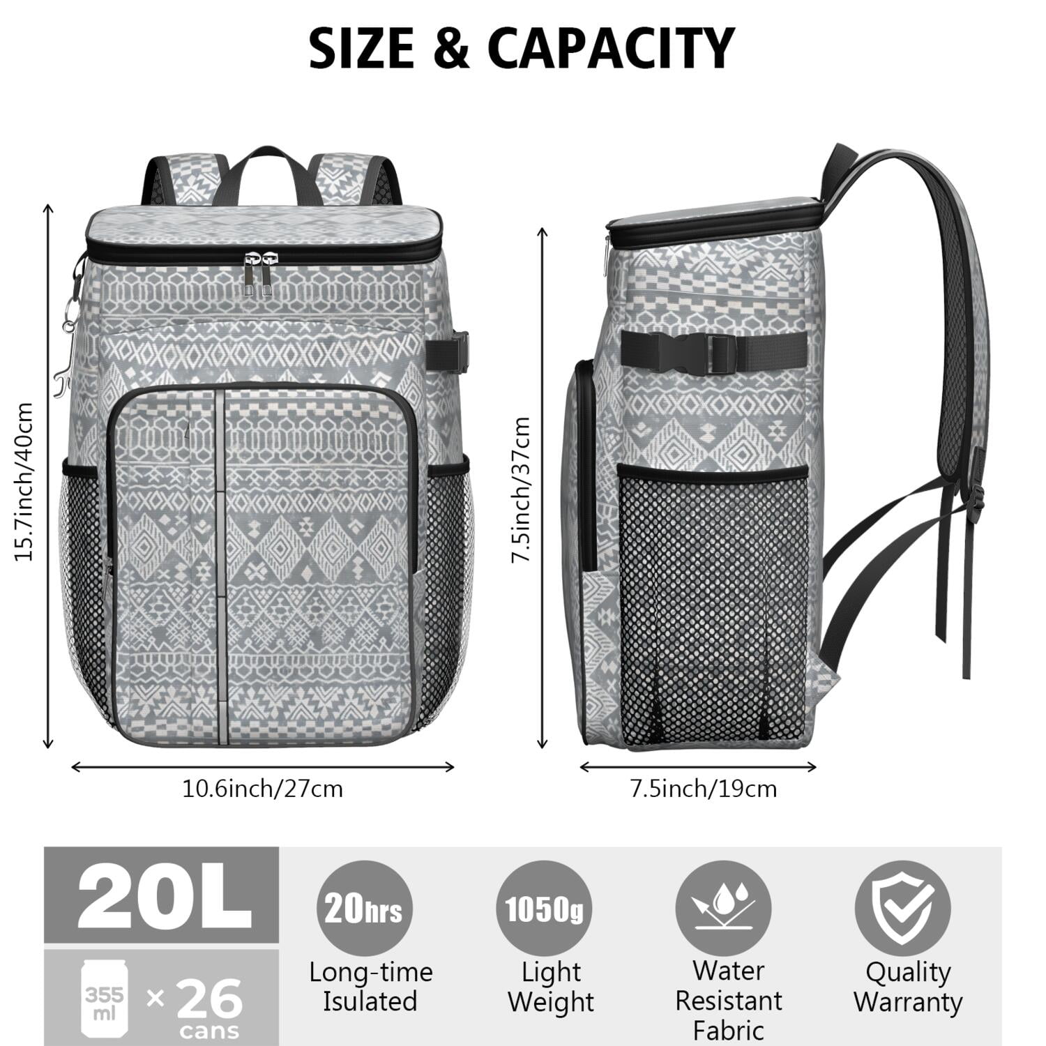 Travel Cooler Bag - Boho Bohemia Pioneer Flower Geometric Line Art Camping Beer Cooler Backpack with Bottle Opener- Waterproof Insulated Picnic Backpacks - Cooler Bag for Beach