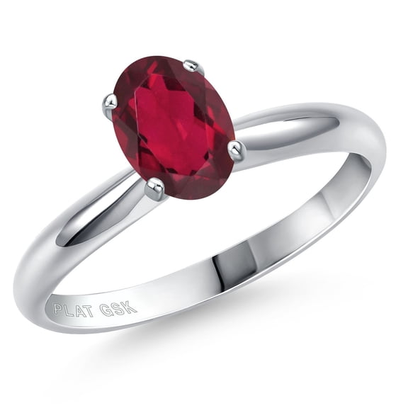 Gem Stone King PLAT-900 Platinum Ruby Red Mystic Topaz Engagement Ring for Women | 0.80 Cttw | Oval 7X5MM | Gemstone November Birthstone | Size 5