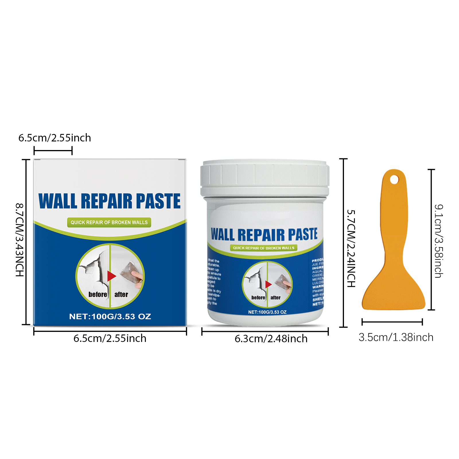 Alvantor Wall Repair Paste - Crack Filler Spackle for Drywall Holes, Stains, Graffiti, Moisture Proof White Plaster, 3.53oz