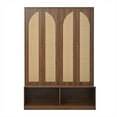 thumbnail image 4 of Farmhouse Hall Tree with Rattan Doors - Versatile 4-In-1 Seating Bench with 6 Hooks, Mid-Century Entryway Shoe Cabinet with Shelf for Living Room, Hallway, Mudroom, 55.1"W, 4 of 14
