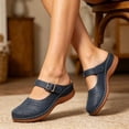 thumbnail image 2 of hoksml Women Round Toe Cutout Mule Clogs, Buckle Ankle Strap Slip On Low Wedge Casual Shoes, 2 of 5