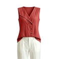 thumbnail image 4 of Women's Cotton Linen Tank Tops V Neck Sleeveless Blouse 2026 Summer Casual Button down Collared Vest Shirts by Yigetop Red XL, 4 of 8