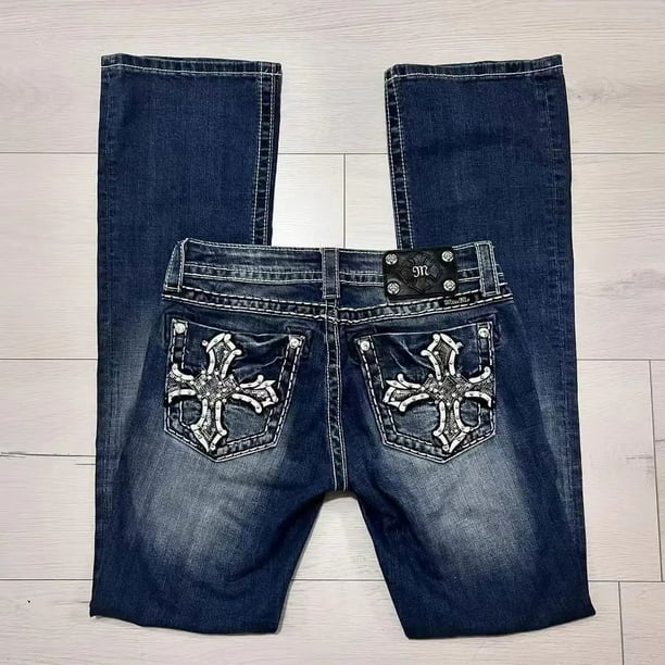 Pantalones vaqueros Y2K con bordado gótico para hombre, pantalón vaquero lavado informal, ropa de calle Retro, Pantalones rectos holgados de cintura alta a la moda de Hip Hop