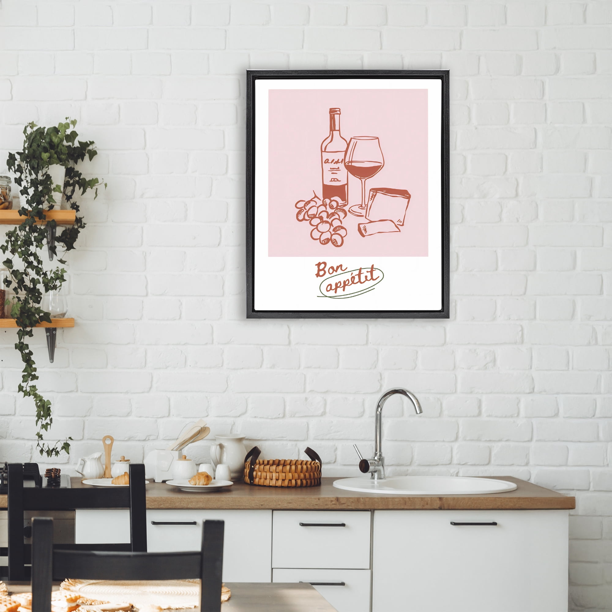Stupell Industries Bon Appetit Wine & Grapes Black Framed Floater Canvas Wall Art, design by The Prints Vibe