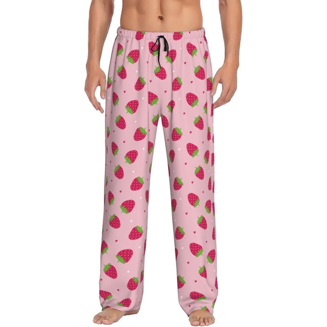 Kdxio Strawberries Pattern Men's Pajama Pants, Elastic Waist with Drawstring and Pockets, Comfortable Loungewear-Medium