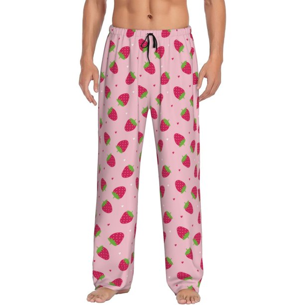 Balery Strawberries Pantalones de pijama para hombre, pijama ultraligero, pantalón de descanso-Small
