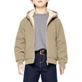 thumbnail image 4 of Jinhomg Unisex Boys Girls Fleece Jacket Winter Warm Sherpa Lined Zip Up Sweatshirt Kid's Hoodie Outerwear Khaki 130, 4 of 8