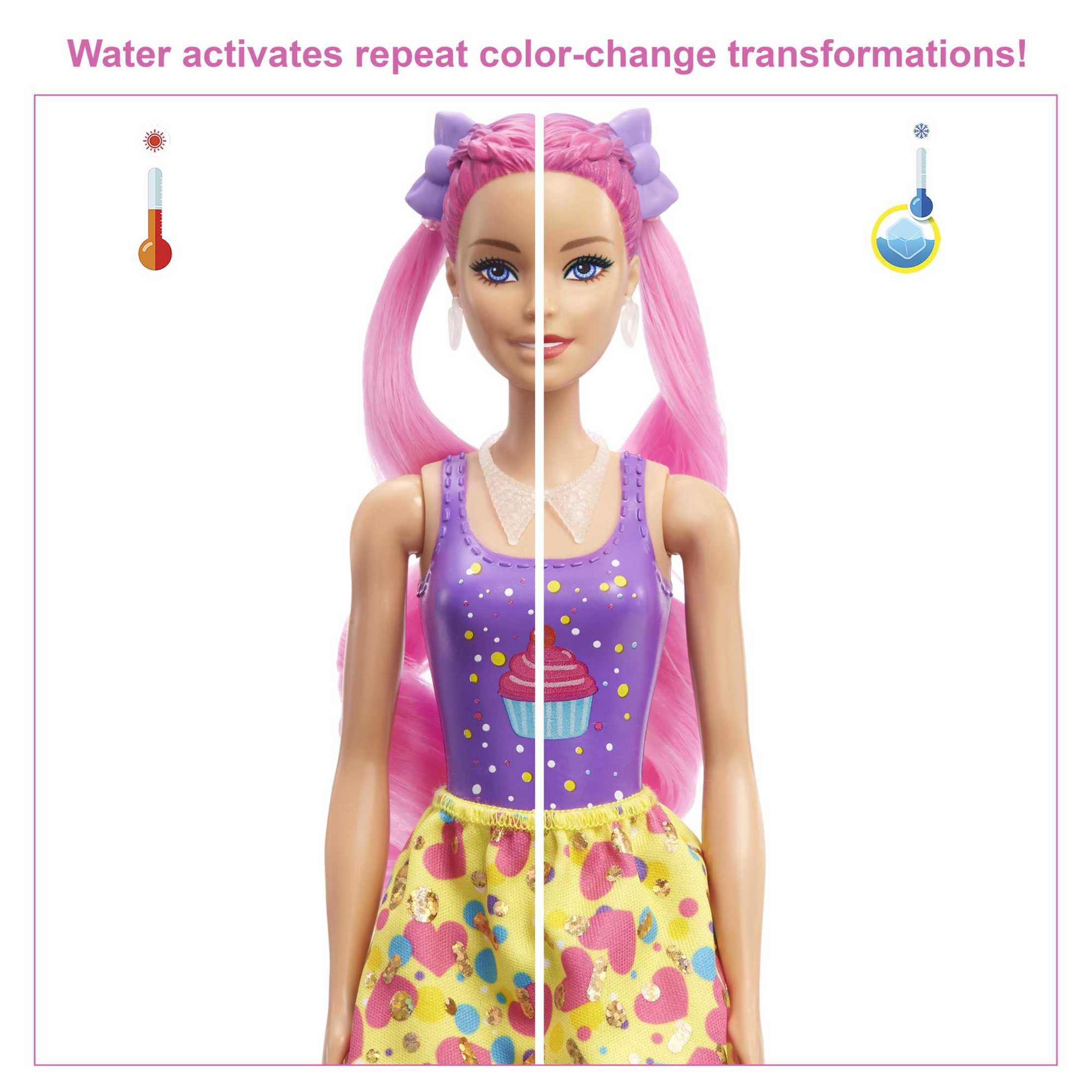 Barbie Color Reveal Glitter Hair Swaps Doll, Glittery Pink with 25 Hairstyling & Party-Themed Surprises Including 10 Plug-In Hair Pieces, Gift for Kids 3 Years Old & Up