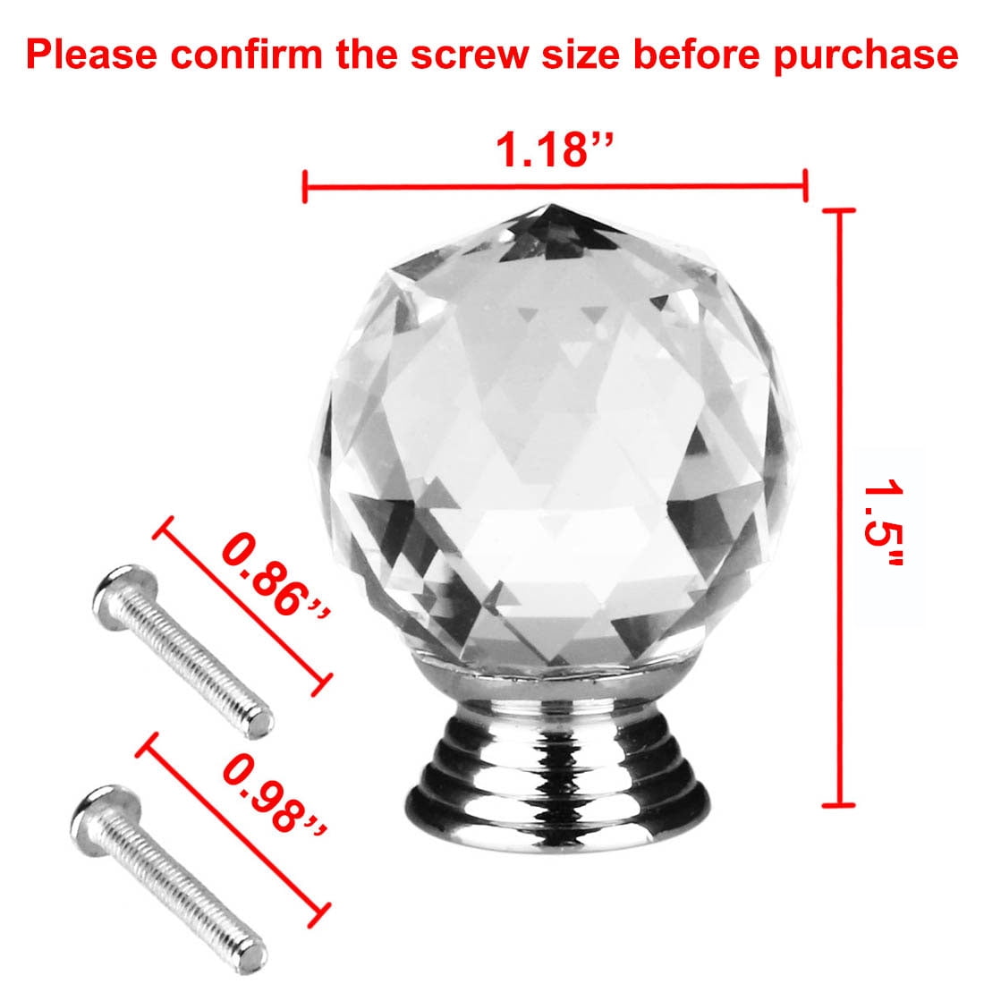 Uxcell 30mm Diamond Crystal Glass Drawer Knobs for Kitchen Cabinet Cupboard,1/6/8/10/20Pcs,High-gloss