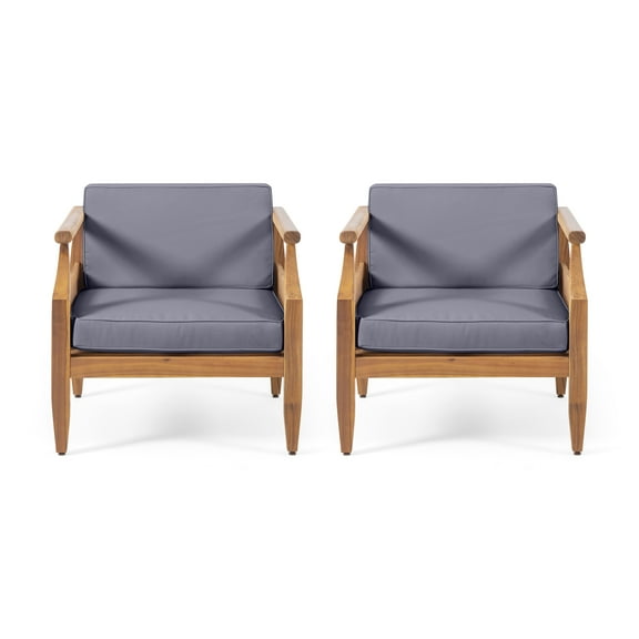 Noble House Aston Outdoor Wood Club Chair in Teak and Dark Gray (Set of 2)