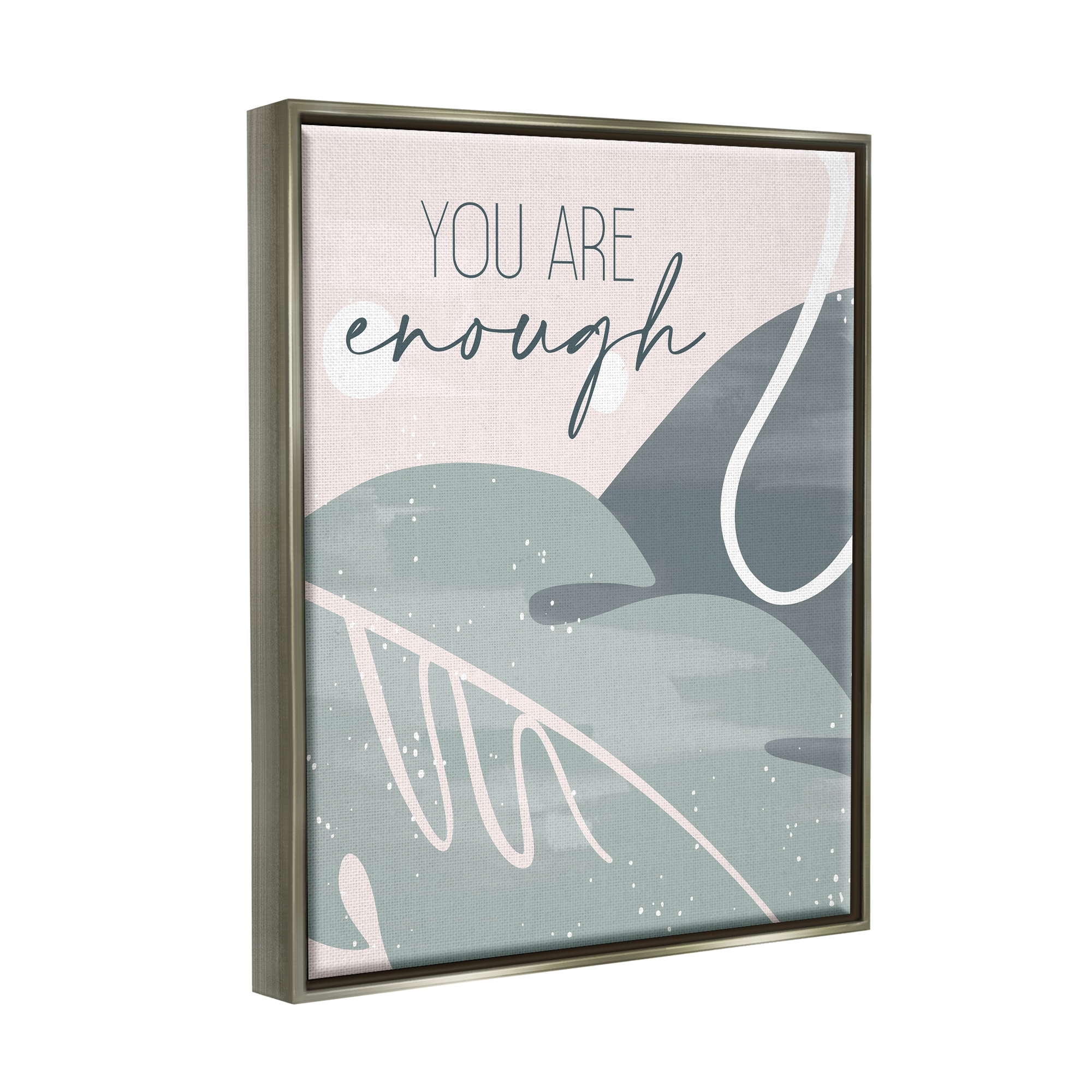 Stupell Industries You are Enough Phrase Soft Green Leaves Luster Gray Framed Floating Canvas Wall Art, 24x30, by Kim Allen