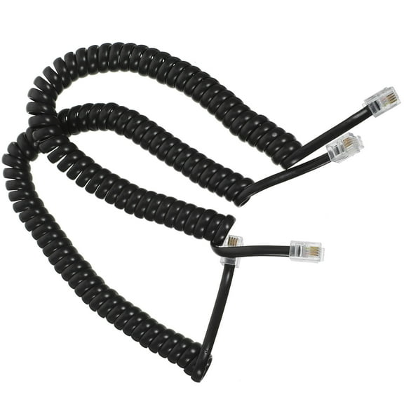 COMPUKAS 2Pcs Coiled Black Telephone Cord for Landline Phones 9.04X0.59X0.59in