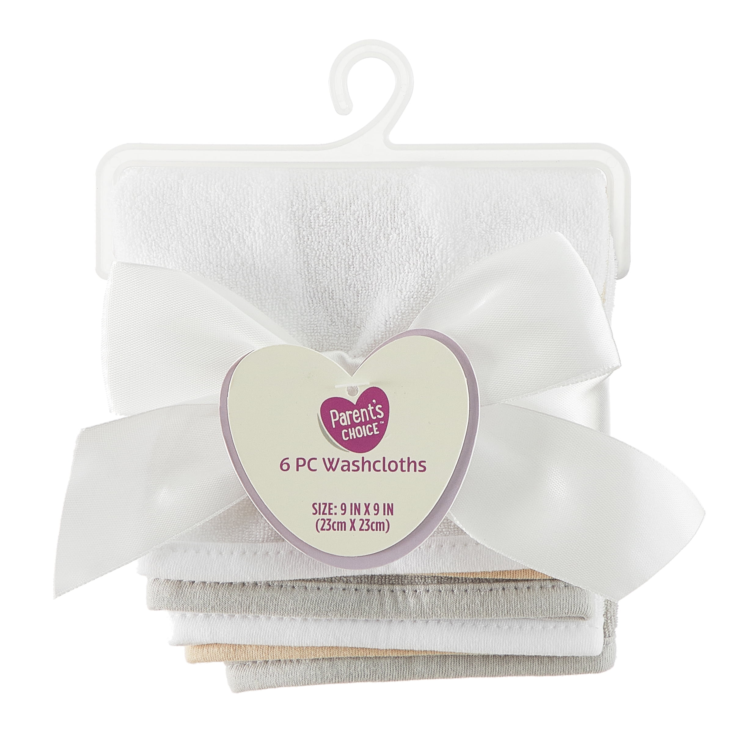 Parent's Choice 9"x9" Solid Washcloths, 6 Pack
