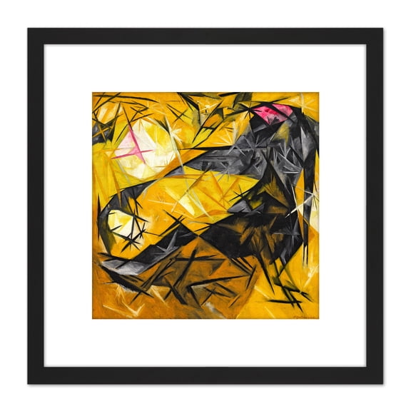 Goncharova Cats Rayonist Perception Painting 8X8 Inch Square Wooden Framed Wall Art Print Picture with Mount