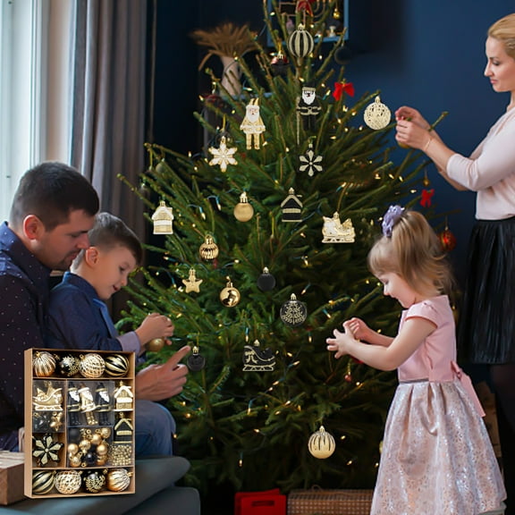 Holloyiver Christmas Ball Pendant, Different types Decorative Shatterproof Christmas Tree Pendants Hanging Christmas Baubles Balls Ornaments Set Pack Of 50 Pcs