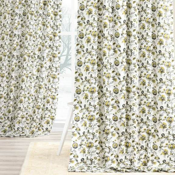 Madison Gold and Grey Digital Printed Cotton Twill Curtain (1 Panel), Madison Gold and Grey, 50W X 108L