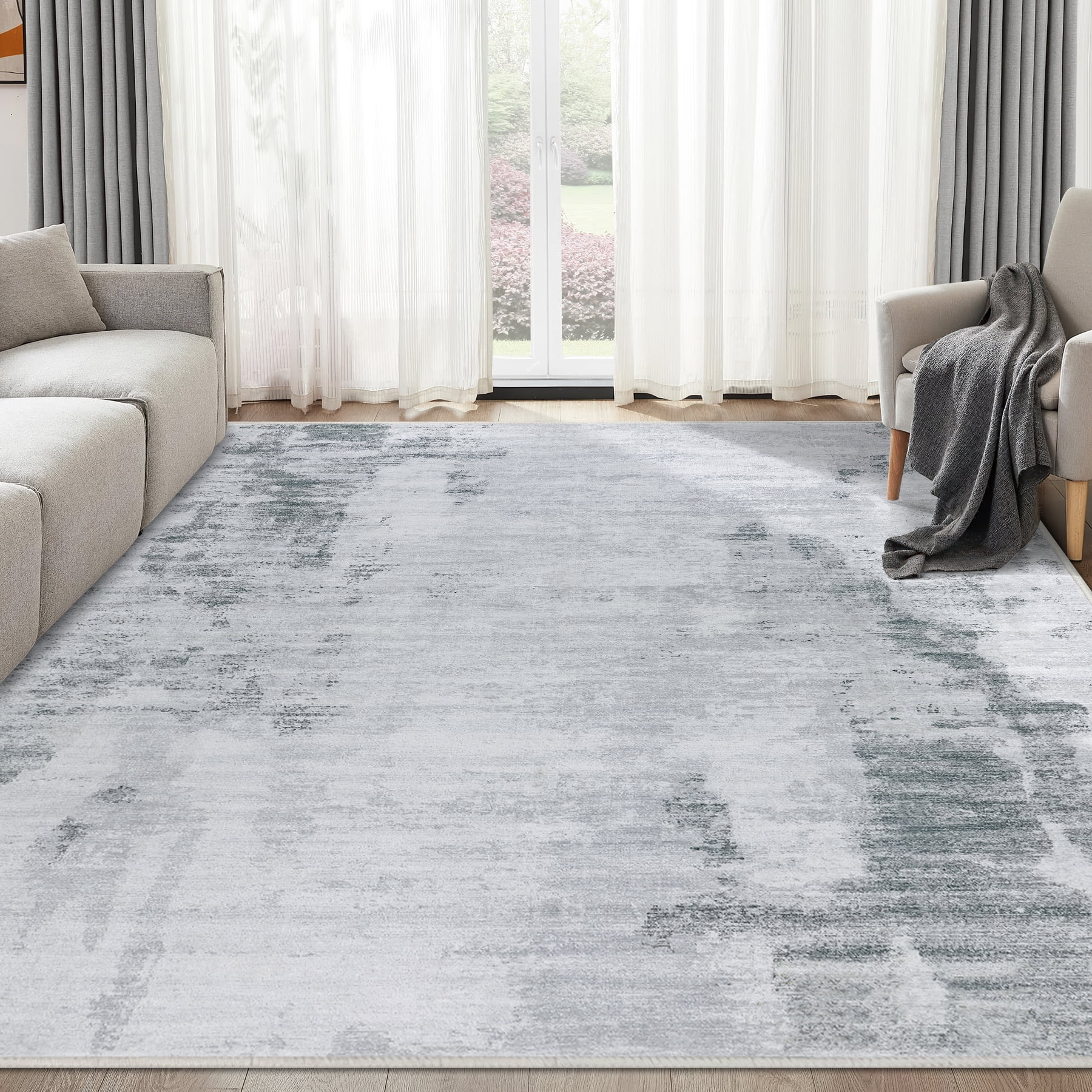 Aonewoe 5x8 Area Rugs for Living Room Abstract Washable Rugs Soft Neutral Bedroom Rug Non Slip Indoor Carpet for Living Room, Dining Room, Playroom, Office (Gray)