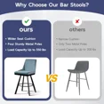 thumbnail image 7 of iooHug Bar Stools Set of 2, 26" Counter Height Bar Stools, Upholstered Swivel Barstools with Backs, Loop Yarn Fabric&Pu Leather, Metal Legs for Kitchen Island, Blue, 7 of 7