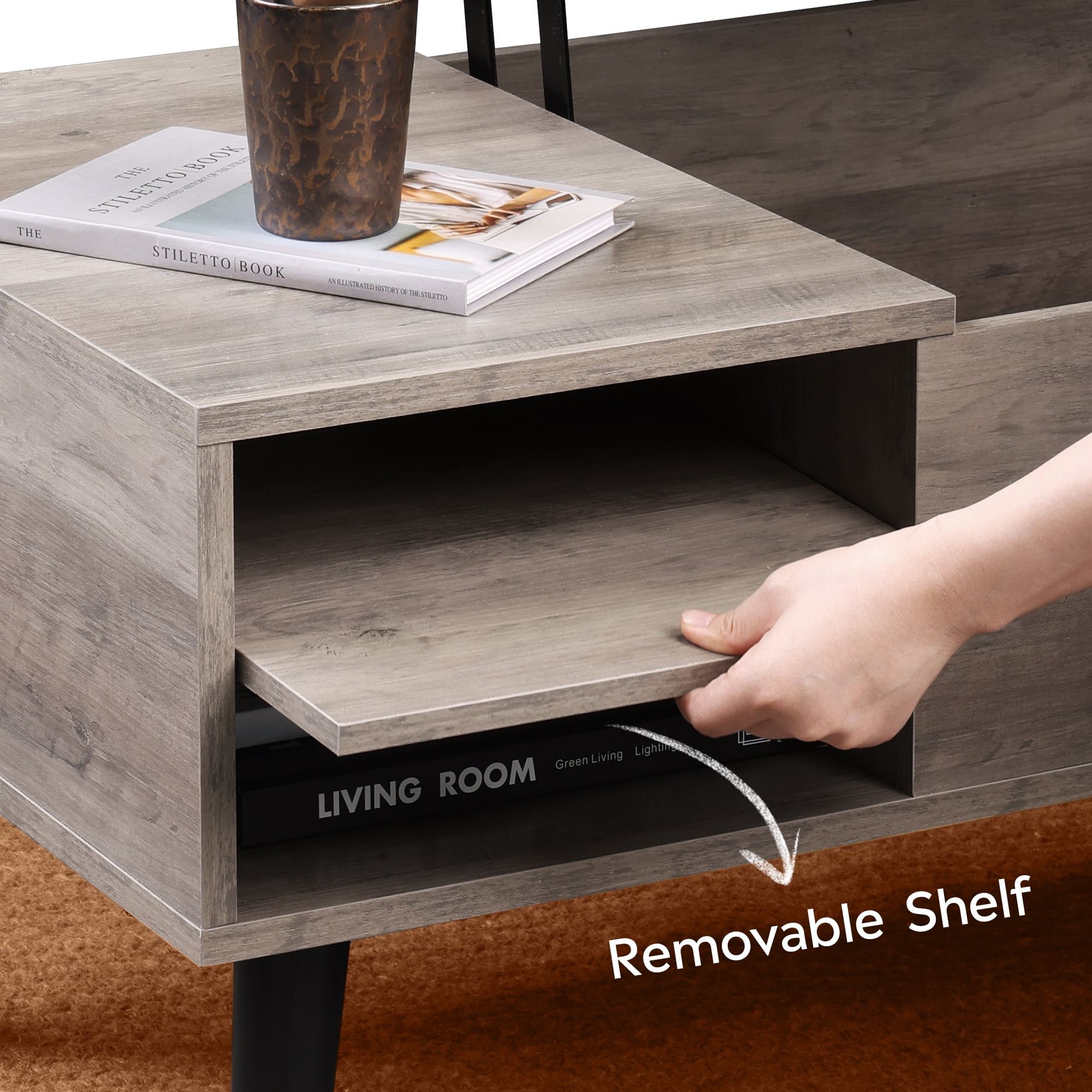 GALAXHERO Coffee Table with Removable Storage Shelves Lift Top Small Coffee Table for Living Room Greige
