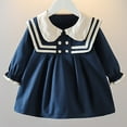 thumbnail image 2 of Odeerbi Toddler Girls Cotton Peter Pan Collar Dress Retro Court Style Princess Dress College Style Contrasting Lace Button Lapel Long Sleeve Round Neck Dress Blue, 2 of 6