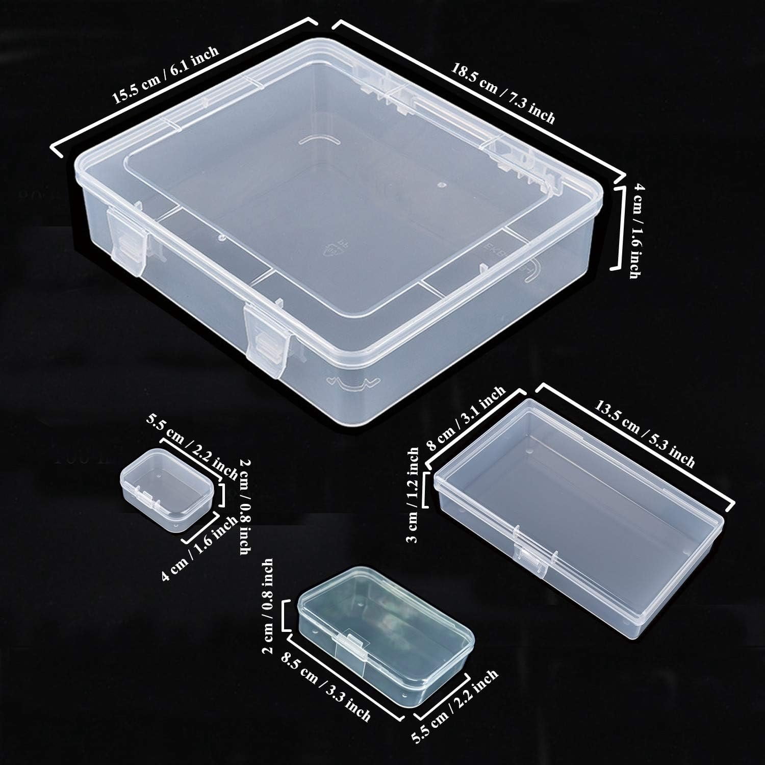 7 count Mixed Sizes Rectangular Empty Mini Clear Plastic Organizer Storage Box Containers with Hinged  for Small Items and Other Craft Projects