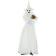 thumbnail image 2 of Outsunny 74" Life Size Outdoor Halloween Decorations White Witch Holding Pumpkin Head, Standing Skeleton Ghost Animated Prop Décor, 2 of 9