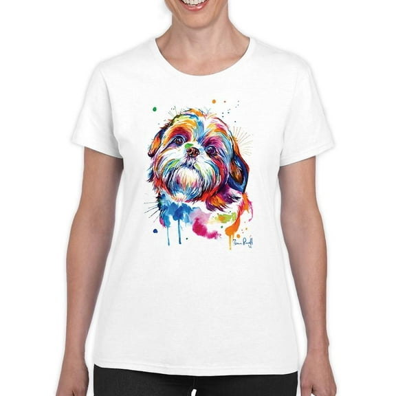 Pastell Colorful Shih Tzu Dog T-Shirt Women -Weekday Best Designs, Female Large