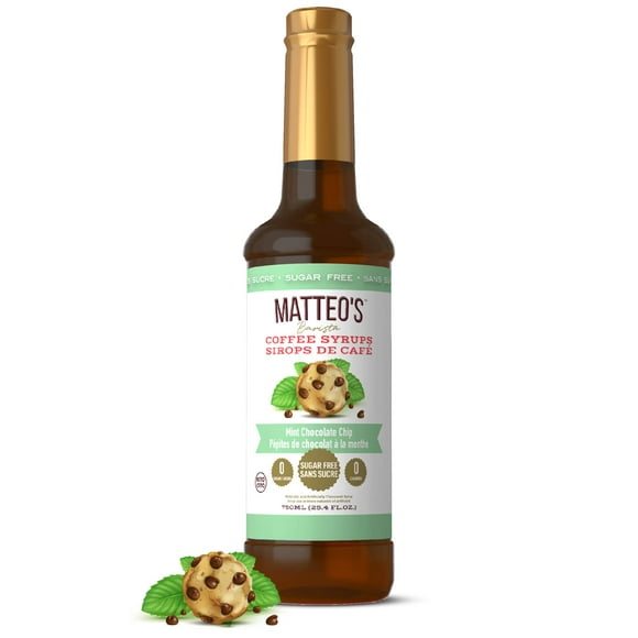 Matteo's Sirop Aromatisant Sans Sucre pour Café, Menthe Pépites de Chocolat, Délicieux Sirop de Café, 0 Calories, 0 Sucre, Compatible Keto (750mL, Bouteille Unique)