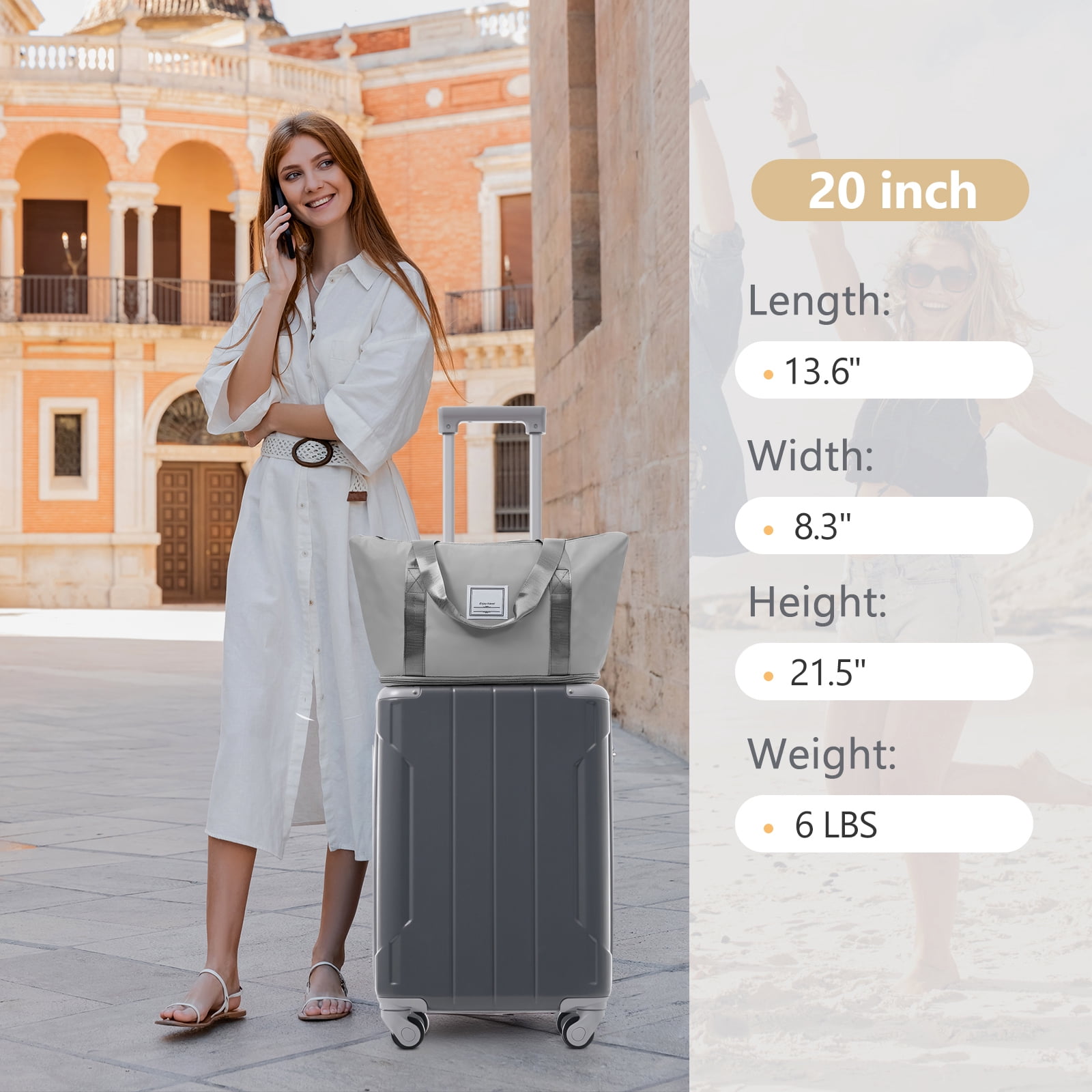 imerelez 20 Inch Carry On Luggage Set 3 Piece with Spinner Wheels, Lightweight Hardshell ABS Suitcase for Weedend Getaways, Business Travel