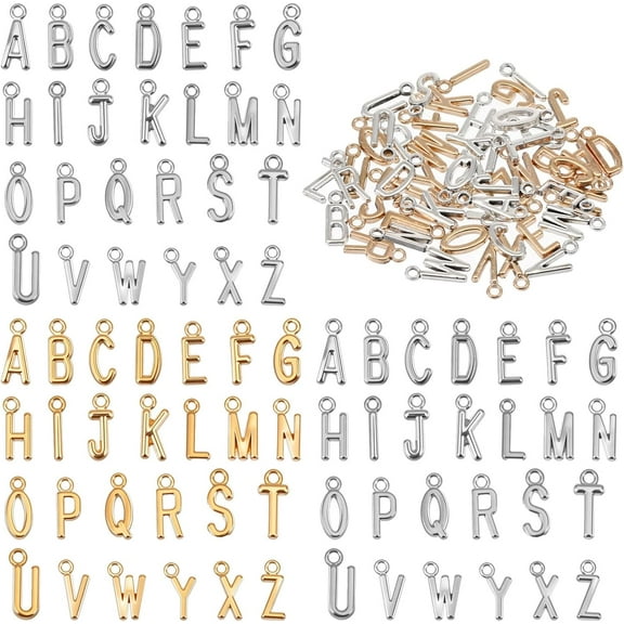 156 PCS/6 Sets Silver Gold Letter Charms for Jewelry Making, Mini Alloy A-Z Alphabet Letter Pendant Charms for Bracelets Necklace Earrings