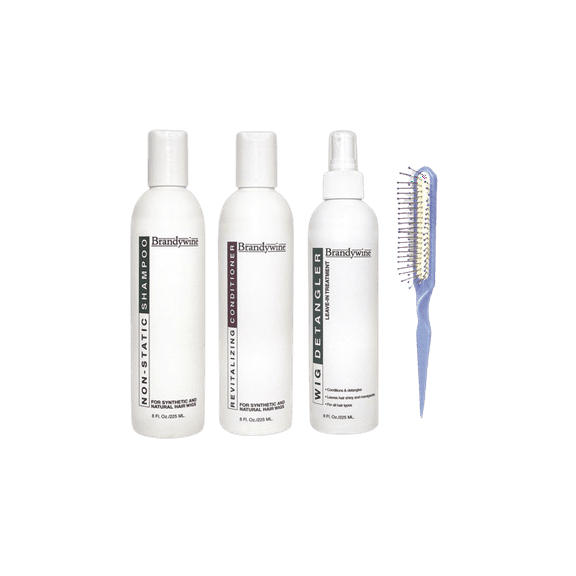 Brandywine 8oz Shampoo, Conditioner, Leave-In Detangler and Wig Brush for Synthetic and Human Hair Fibers