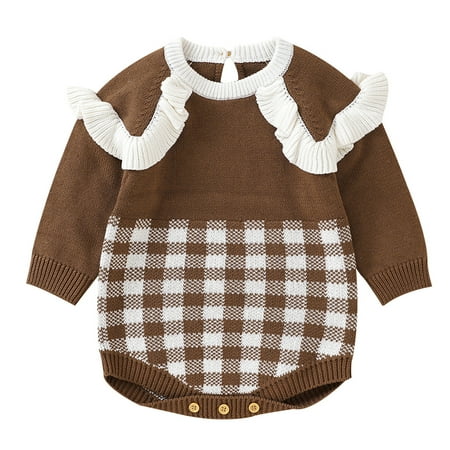 

LBECLEY Kids Hoodies Girls Boys Girls Long Sleeve Plaid Knitted Ruffles Sweater Baby Bodysuit Romper 1 Piece Outfits Clothes Toddler Girl Shorties Coffee 74