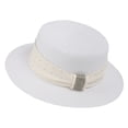 thumbnail image 2 of Cutuoiiu Womens Flat Top Straw Sun Hat Solid Color Wide Brim Adjustable Drawstring with Decor Summer Vacation Hat for Beach Outdoor Travel, 2 of 6