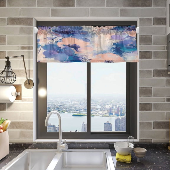 BZSMCE Alance Curtains Blue Flowers Paintting Design Modern Style Pattern Window Curtain Valance 52W" x 18L" for Kitchen Living Room Bedroom