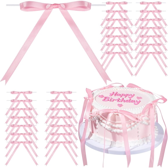 NestE - Pink Bows, 5x7 Inch Satin Pink Bow Decor, 30PCS Ribbon Pink Bows for Cake, Gift Wrapping, Balloons, Birthday Decorations, Wedding, Baby Shower