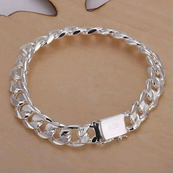 QQTDFG Fashion 925 Silver Curb Chain Bracelet Bangle Charm Women Men Party Jewelry Gift-#1