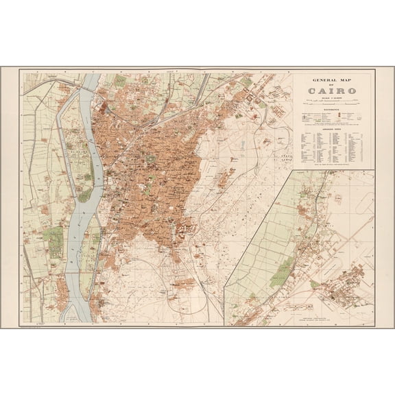 24"x36" Gallery Poster, General map of Cairo egypt 1920