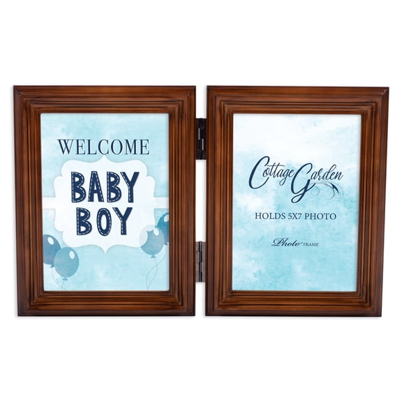 Welcome Baby Boy Amber Woodgrain Double Tabletop Photo Frame - Holds Two 5x7 Photos